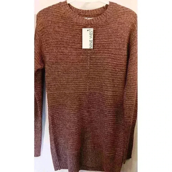 Nine West Women's XS Ribbed Reddish Brown Metalic Sheen Tunic Style Sweater NWT! - Picture 1 of 6